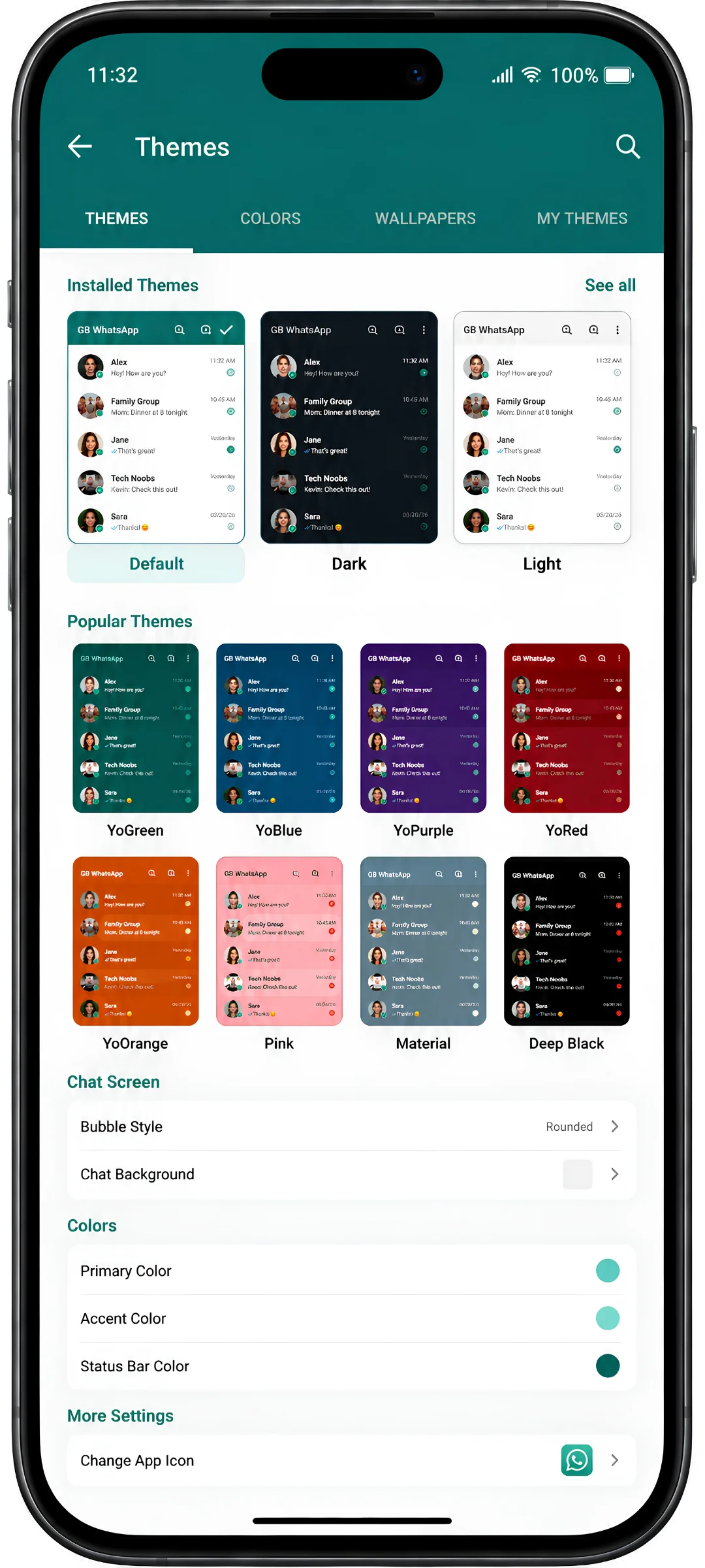 GB WhatsApp themes and customization screen