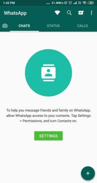 GB WhatsApp contacts permission screen screenshot