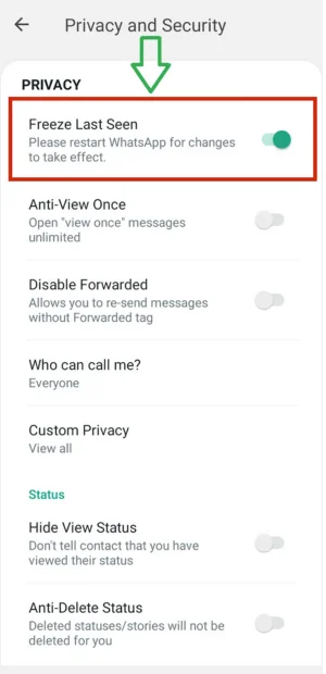 FM WhatsApp Freeze Last Seen
