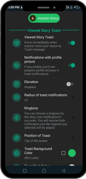 GB WhatsApp viewed story toast