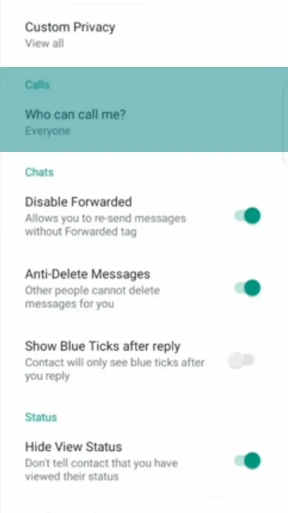 GBWhatsApp Pro Call Privacy
